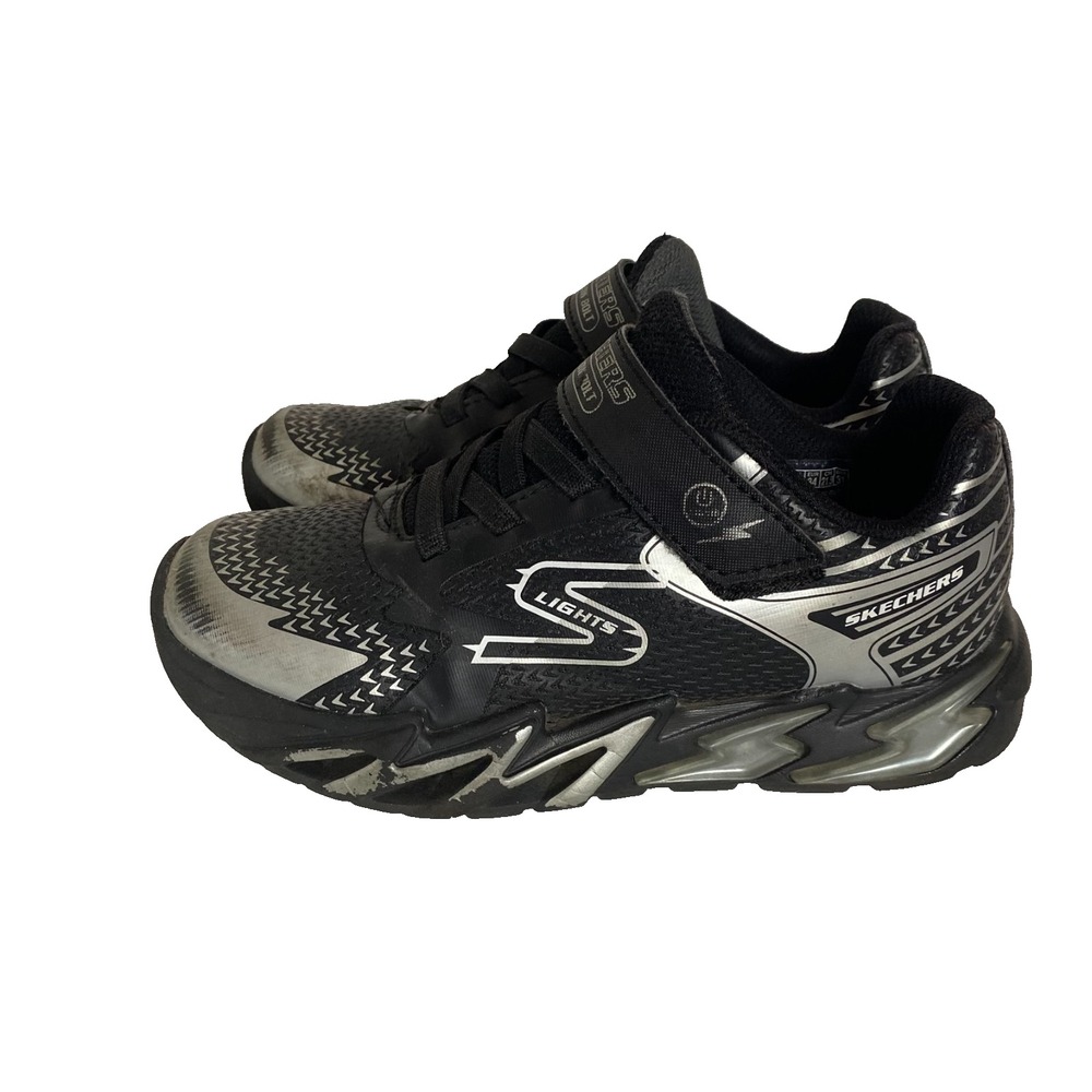 Skechers Boys Size 2.5 Flex-Glow Bolt Light-Up Black/Gray Sneaker Sports Lights